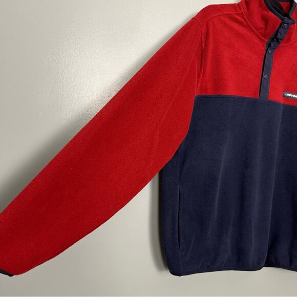Lands’ End 1/4 Snap Polar Fleece Pullover Jacket Sweatshirt Red Blue Men’s L - Picture 3 of 9